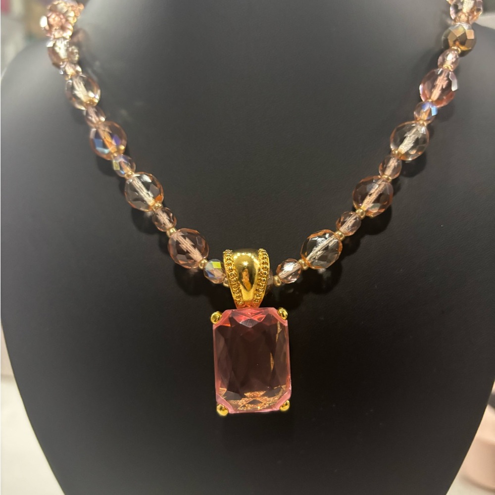 Joan Rivers Gold and Pink Crystal Necklace